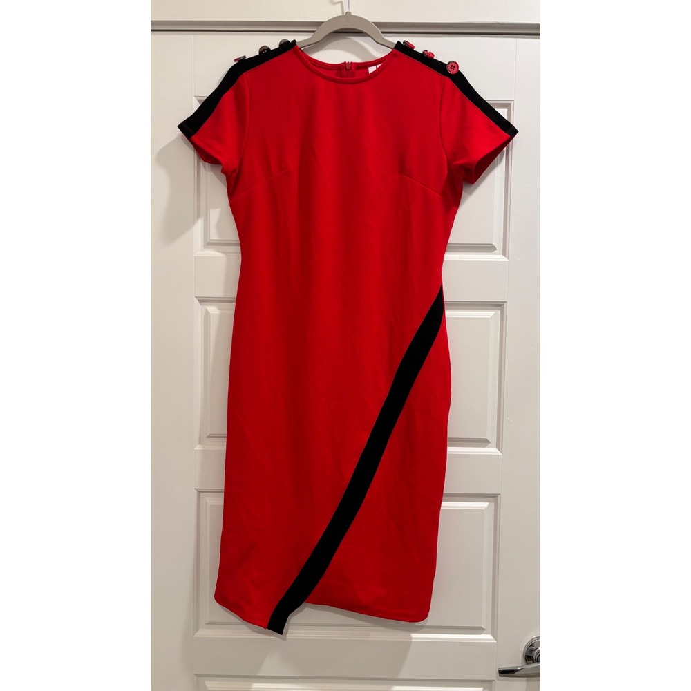 NY Collection Red Black Colorblock Sheath Dress Petite Medium PSCD3378 NWT